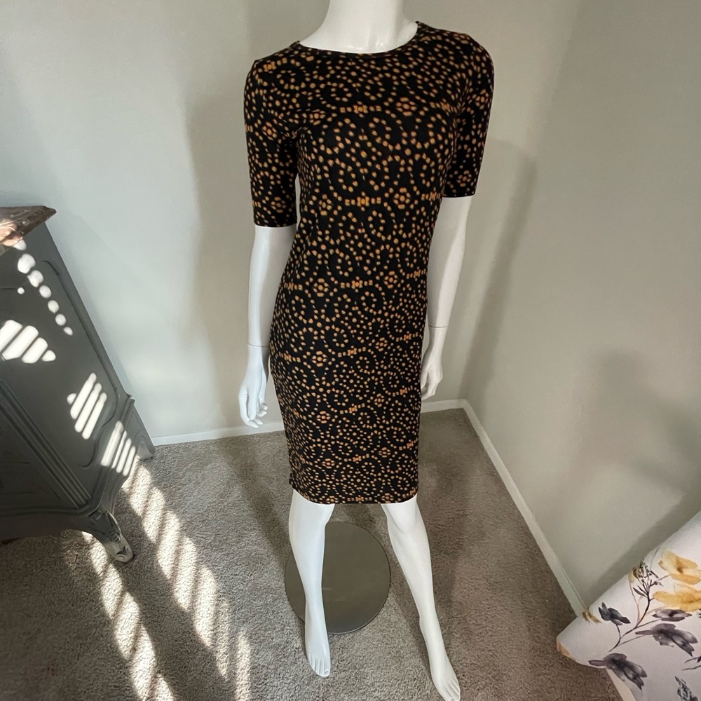 LuLaRoe Black and Tan Sheath Midi Dress